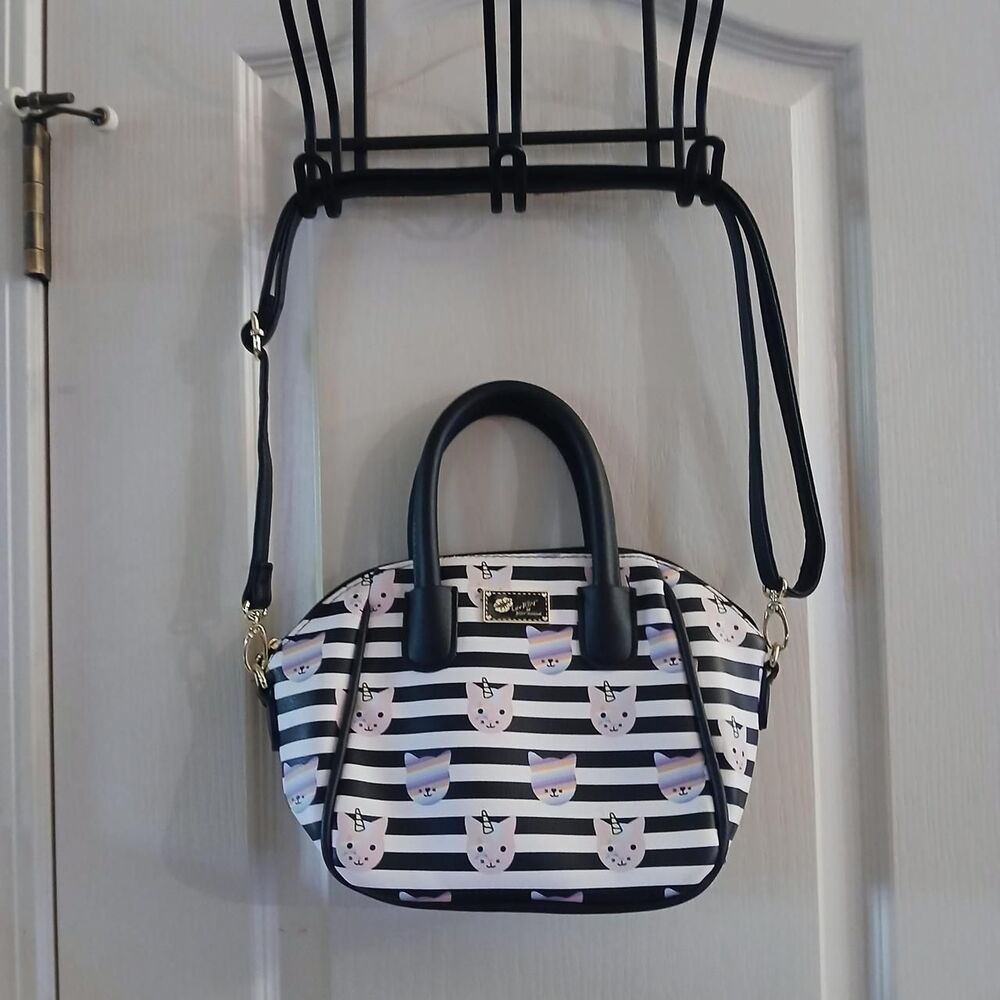 Y2K Luv Betsey by Betsey Johnson Striped Cat Unicorn Mini Satchel Crossbody Bag